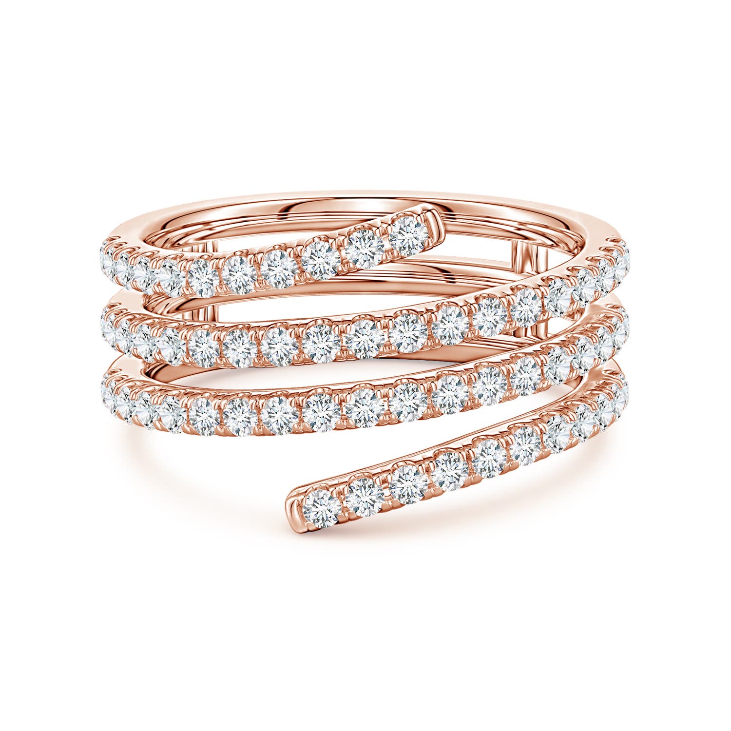 Angara 0.84 Carat U-Pavé Lab-Grown Diamond Triple-Wrap Coil Ring in 18K Rose Gold