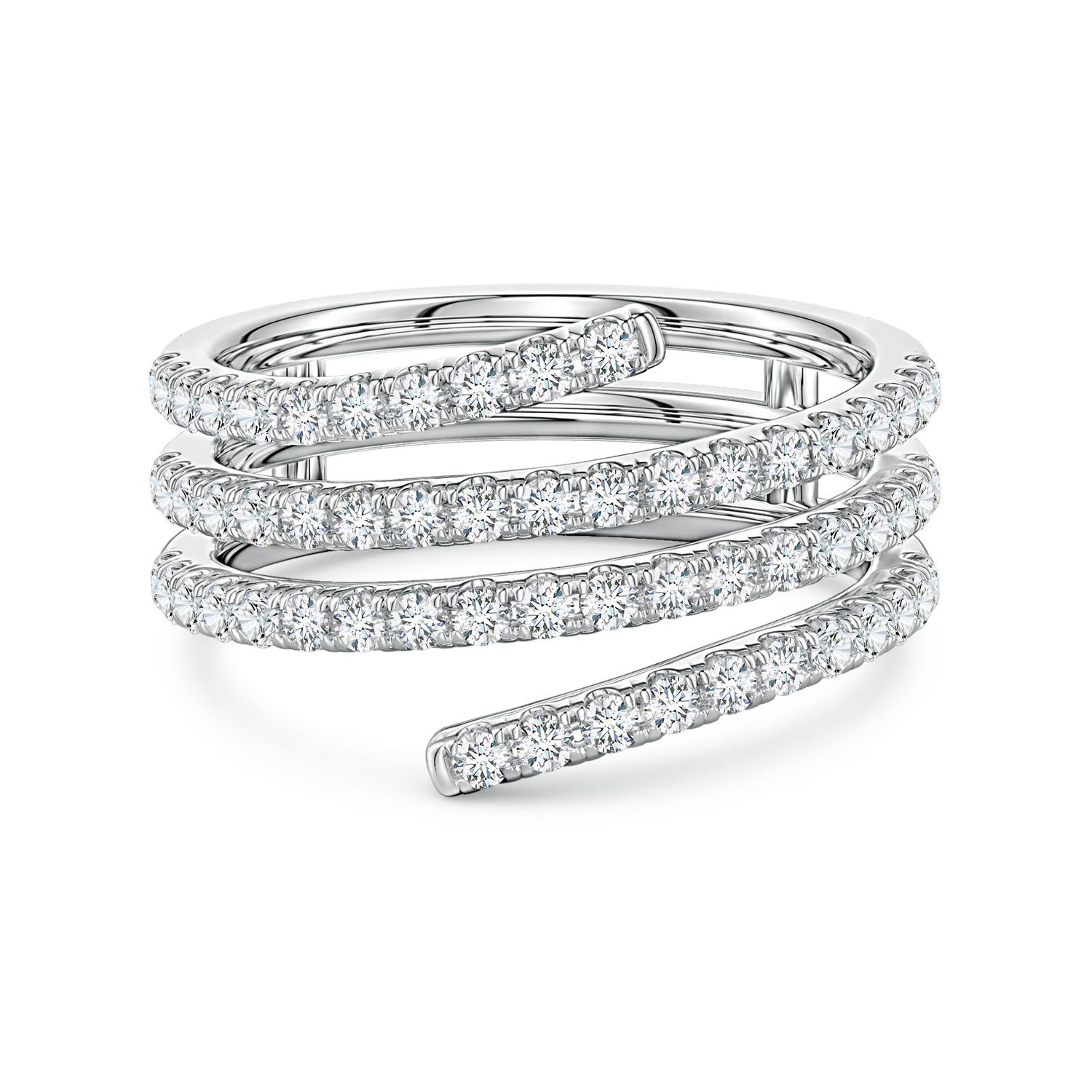 Angara 0.84 Carat U-Pavé Lab-Grown Diamond Triple-Wrap Coil Ring in 18K White Gold
