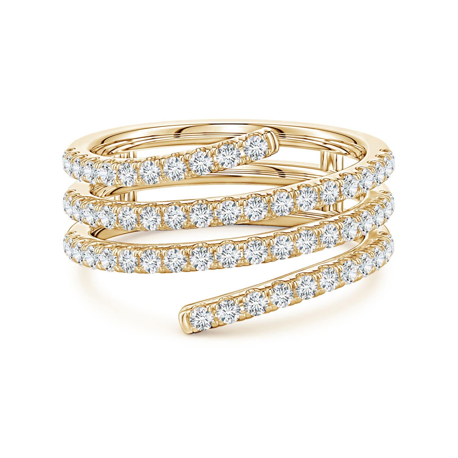 Angara 0.84 Carat U-Pavé Lab-Grown Diamond Triple-Wrap Coil Ring in 14K Yellow Gold