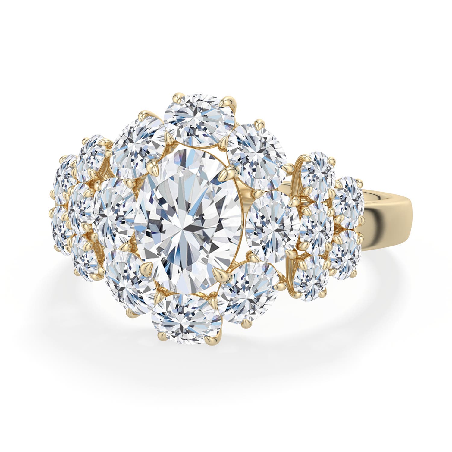 8x6mm FGVS Oval Lab-Grown Diamond Cluster Halo Cocktail Ring in Yellow Gold - main