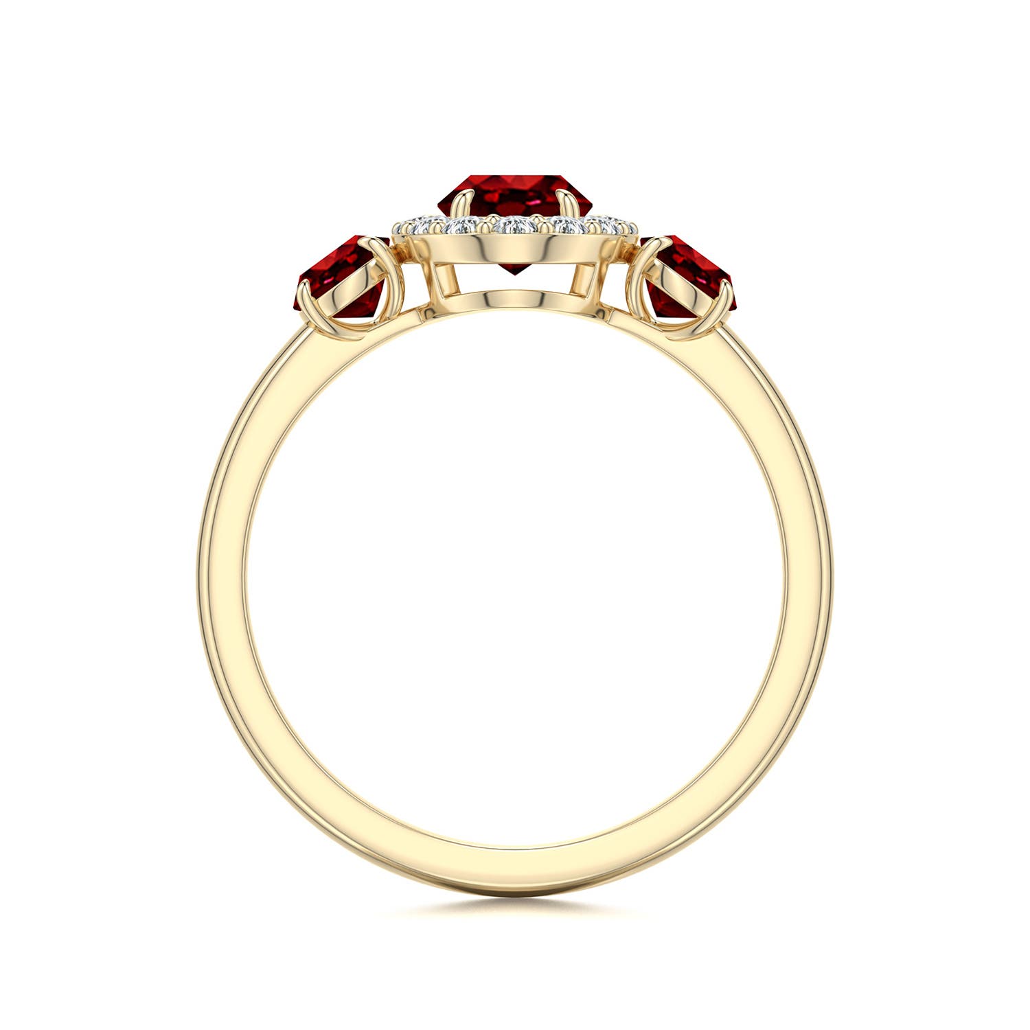 7x5mm Labgrown Claw Prong Oval Lab-Grown Blue Sapphire Halo Three-Stone Ring in 18K Yellow Gold