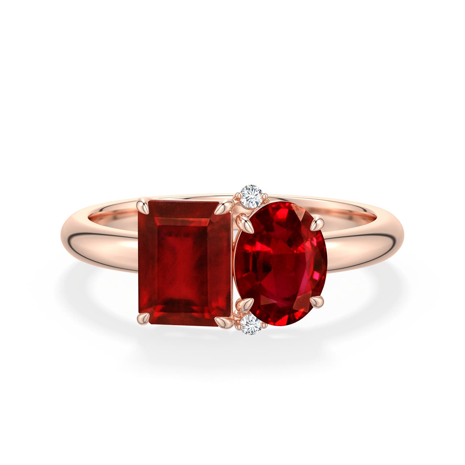 7x5mm Labgrown Emerald-Cut and Oval Lab-Grown Ruby Two-Stone Ring in Rose Gold - main
