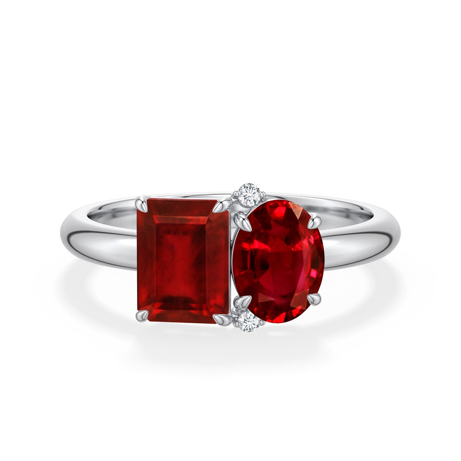 7x5mm Labgrown Emerald-Cut and Oval Lab-Grown Ruby Two-Stone Ring in 18K White Gold - main