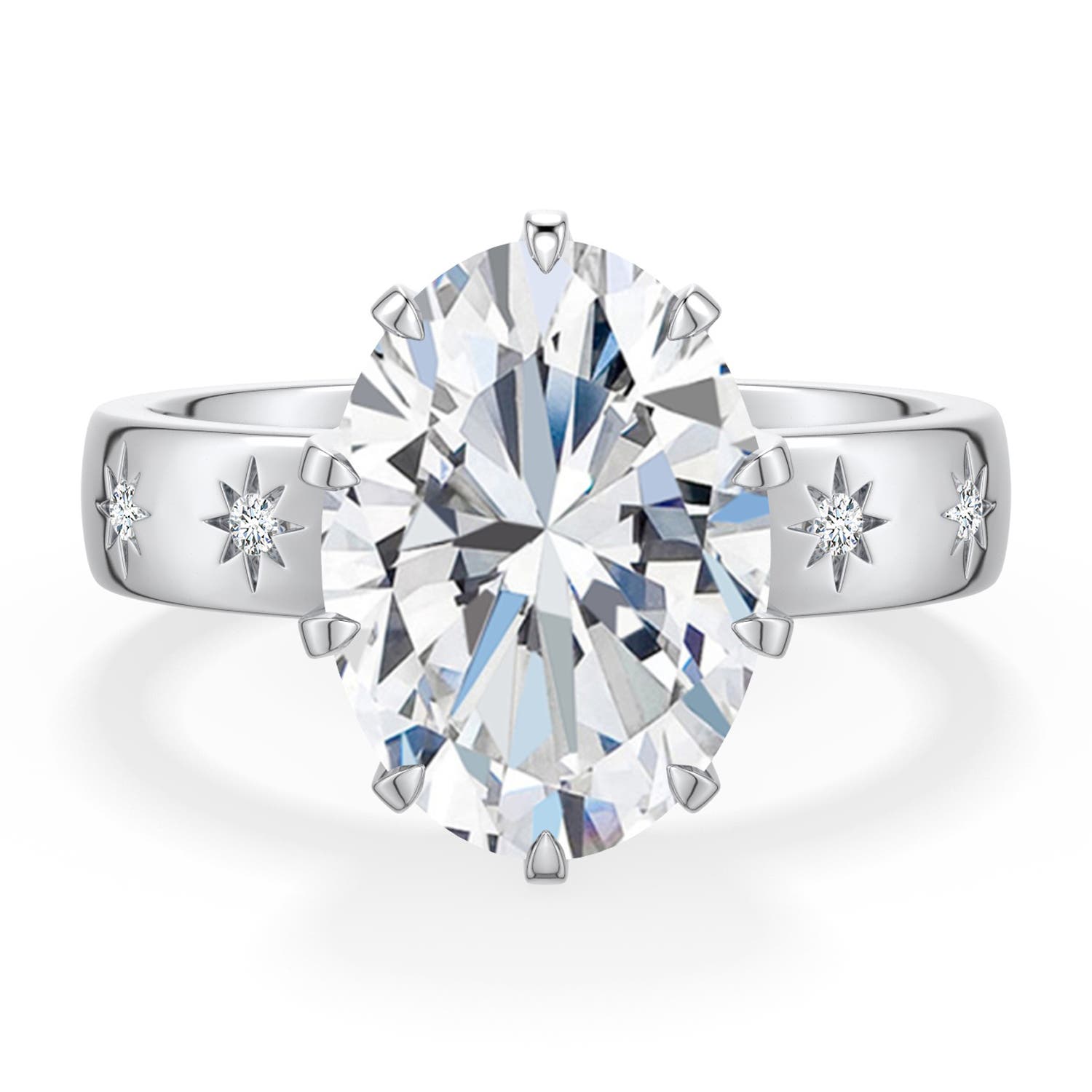 12.5x9mm FGVS Oval Lab-Grown Diamond Starburst Engagement Ring in 18K White Gold - main