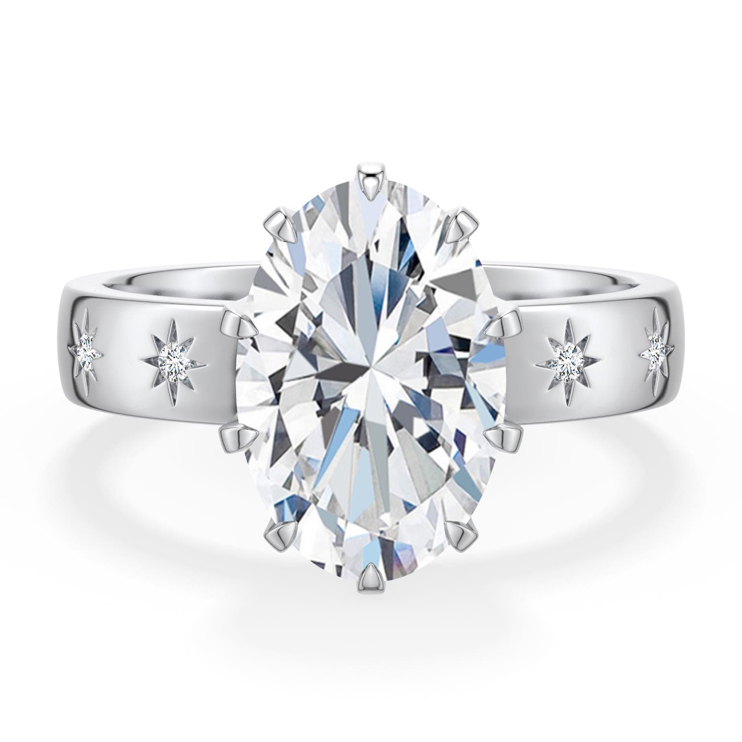 12x8mm FGVS Oval Lab-Grown Diamond Starburst Engagement Ring in 18K White Gold - main