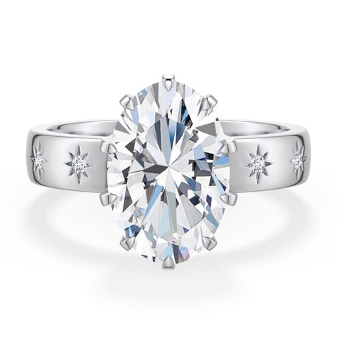 12x8mm FGVS Oval Lab-Grown Diamond Starburst Engagement Ring in 18K White Gold - main