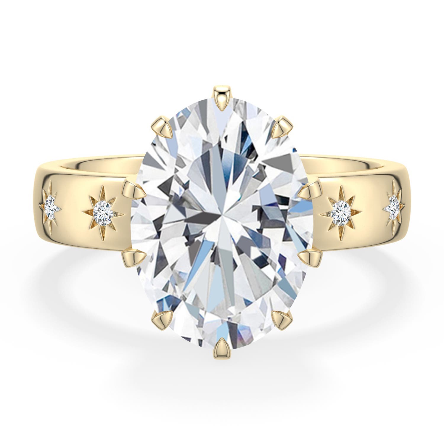 12.5x9mm DEVVS Oval Lab-Grown Diamond Starburst Engagement Ring in Yellow Gold - main