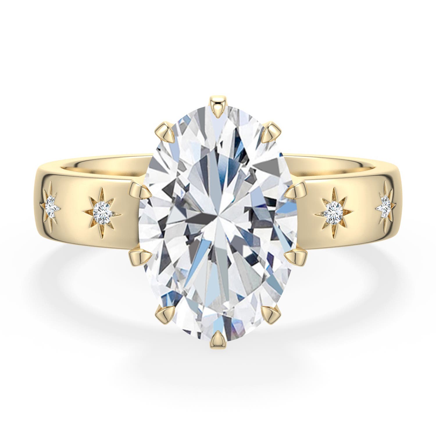 12x8mm FGVS Oval Lab-Grown Diamond Starburst Engagement Ring in 18K Yellow Gold - main