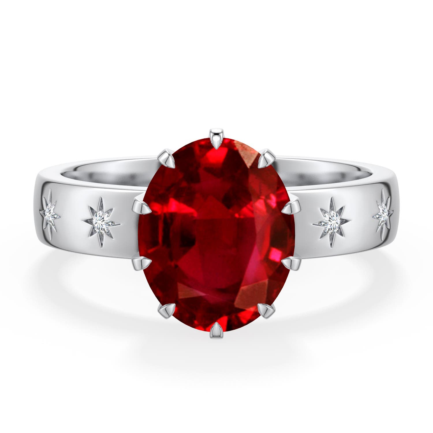 10x8mm Labgrown Oval Lab-Grown Ruby Starburst Engagement Ring in White Gold - main