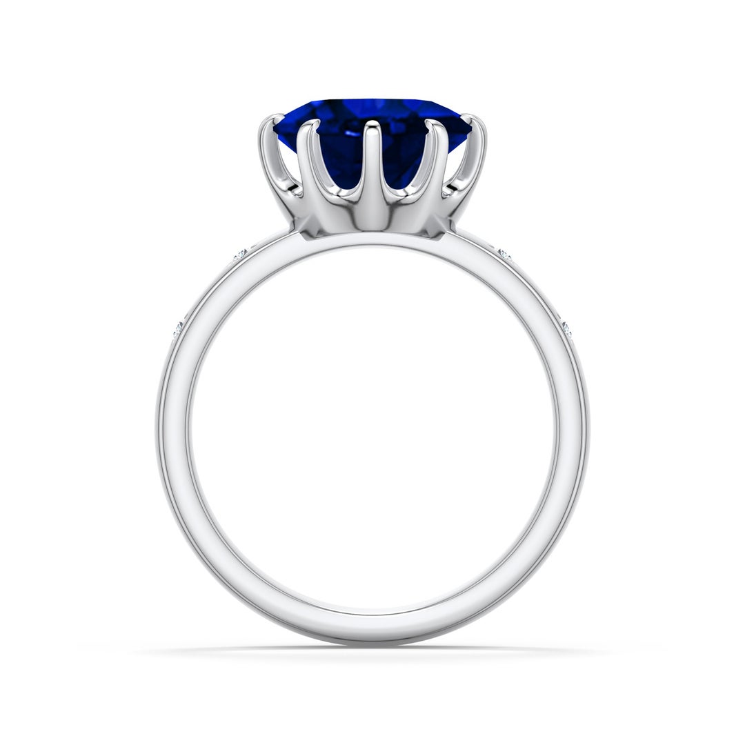 12x10mm Labgrown Oval Lab-Grown Blue Sapphire Starburst Engagement Ring in White Gold - side 1 - side 3