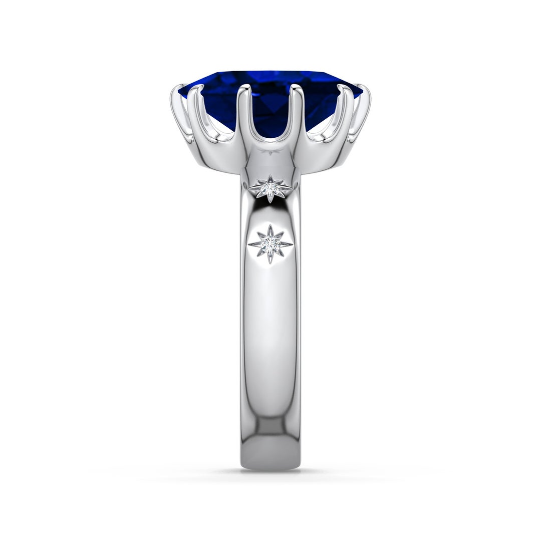 12x10mm Labgrown Oval Lab-Grown Blue Sapphire Starburst Engagement Ring in White Gold - side 2 - side 4