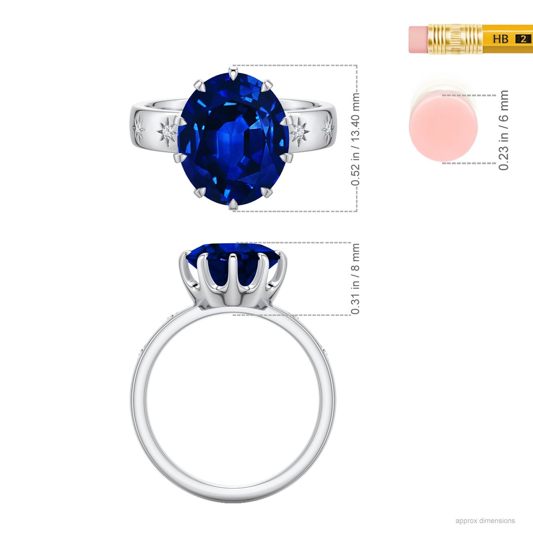 12x10mm Labgrown Oval Lab-Grown Blue Sapphire Starburst Engagement Ring in White Gold - ruler - ruler