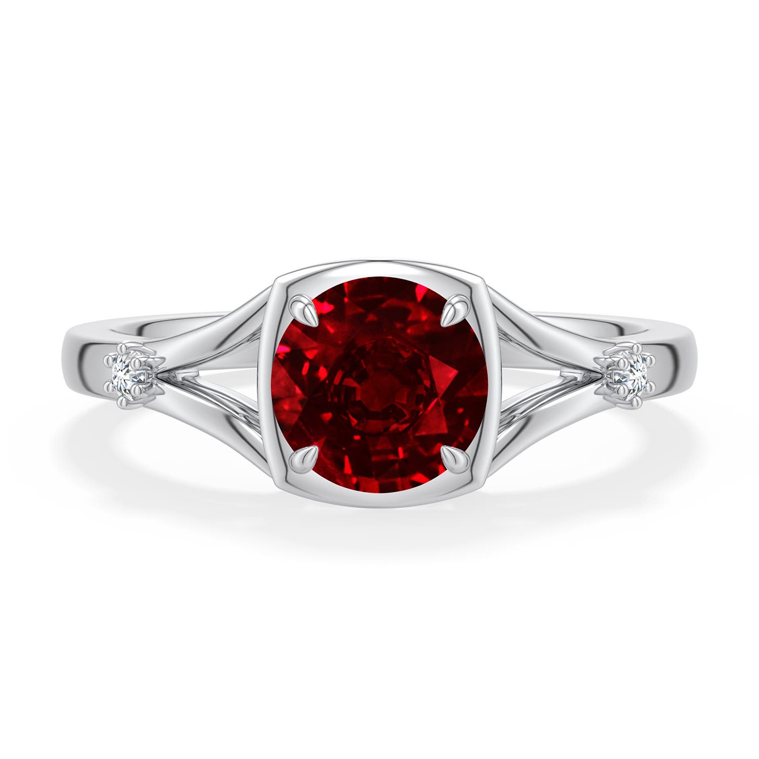 6.5mm Labgrown Round Lab-Grown Ruby Split Shank Engagement Ring in 18K White Gold - main