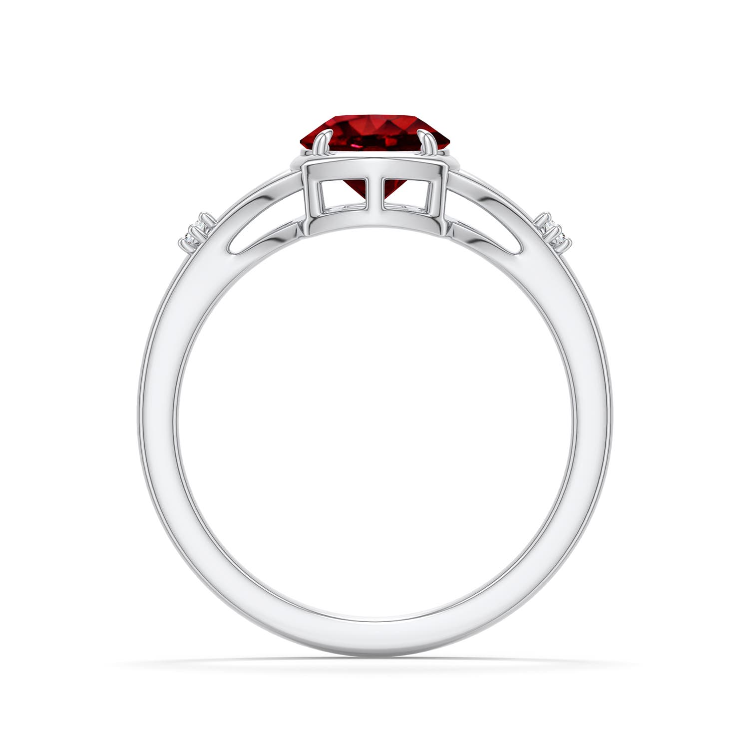 6.5mm Labgrown Round Lab-Grown Ruby Split Shank Engagement Ring in 18K White Gold - side 1