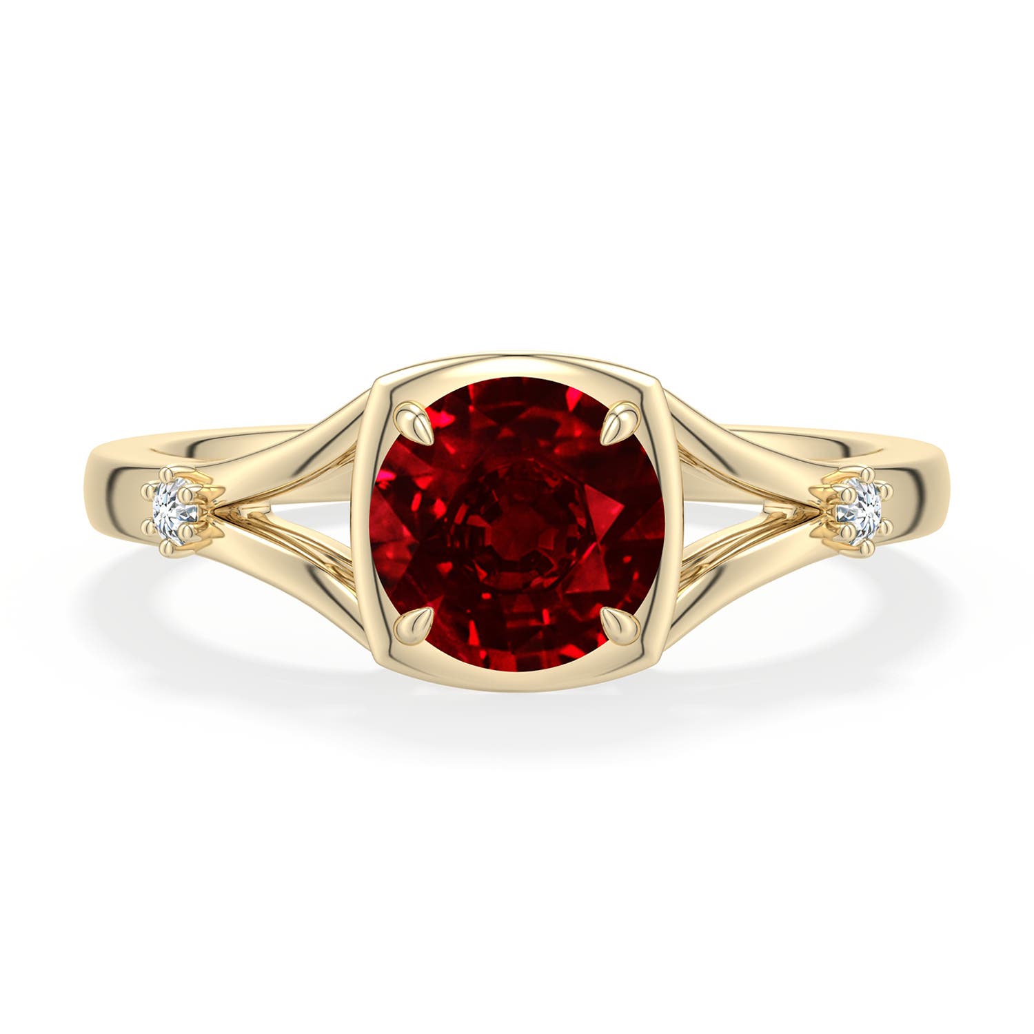 6.5mm Labgrown Round Lab-Grown Ruby Split Shank Engagement Ring in 18K Yellow Gold - main