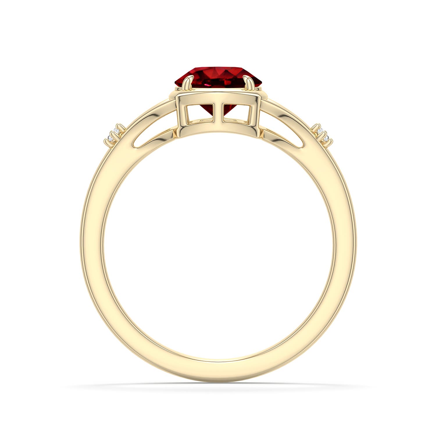 6.5mm Labgrown Round Lab-Grown Ruby Split Shank Engagement Ring in 18K Yellow Gold - side 1