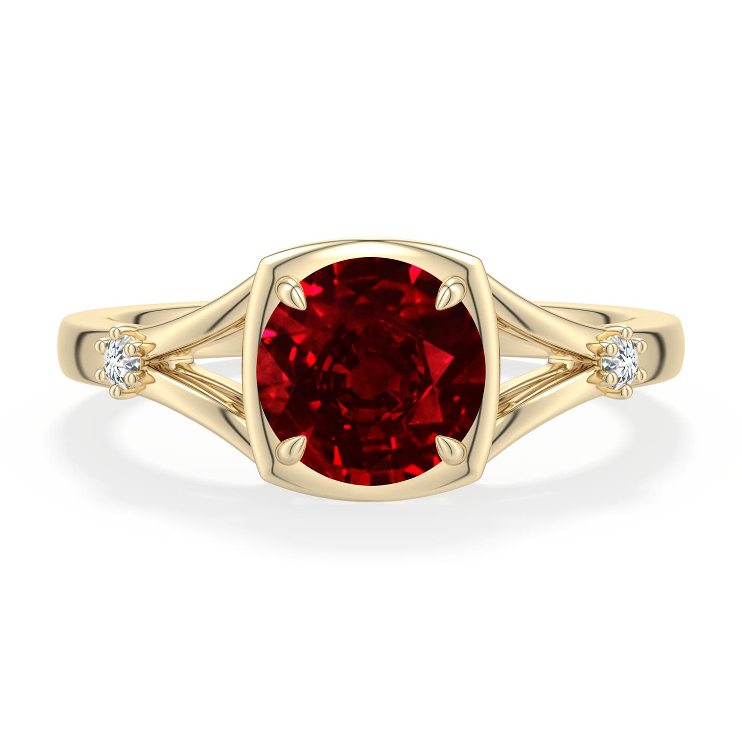 7mm Labgrown Round Lab-Grown Ruby Split Shank Engagement Ring in 18K Yellow Gold - main