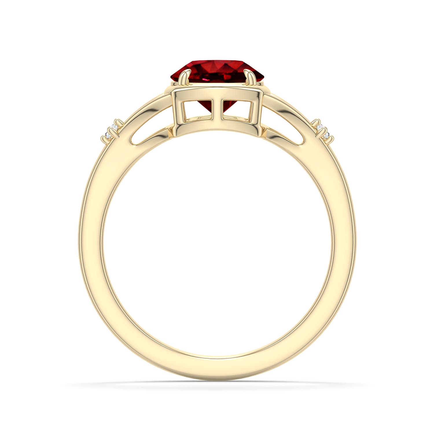 7mm Labgrown Round Lab-Grown Ruby Split Shank Engagement Ring in 18K Yellow Gold - side 1