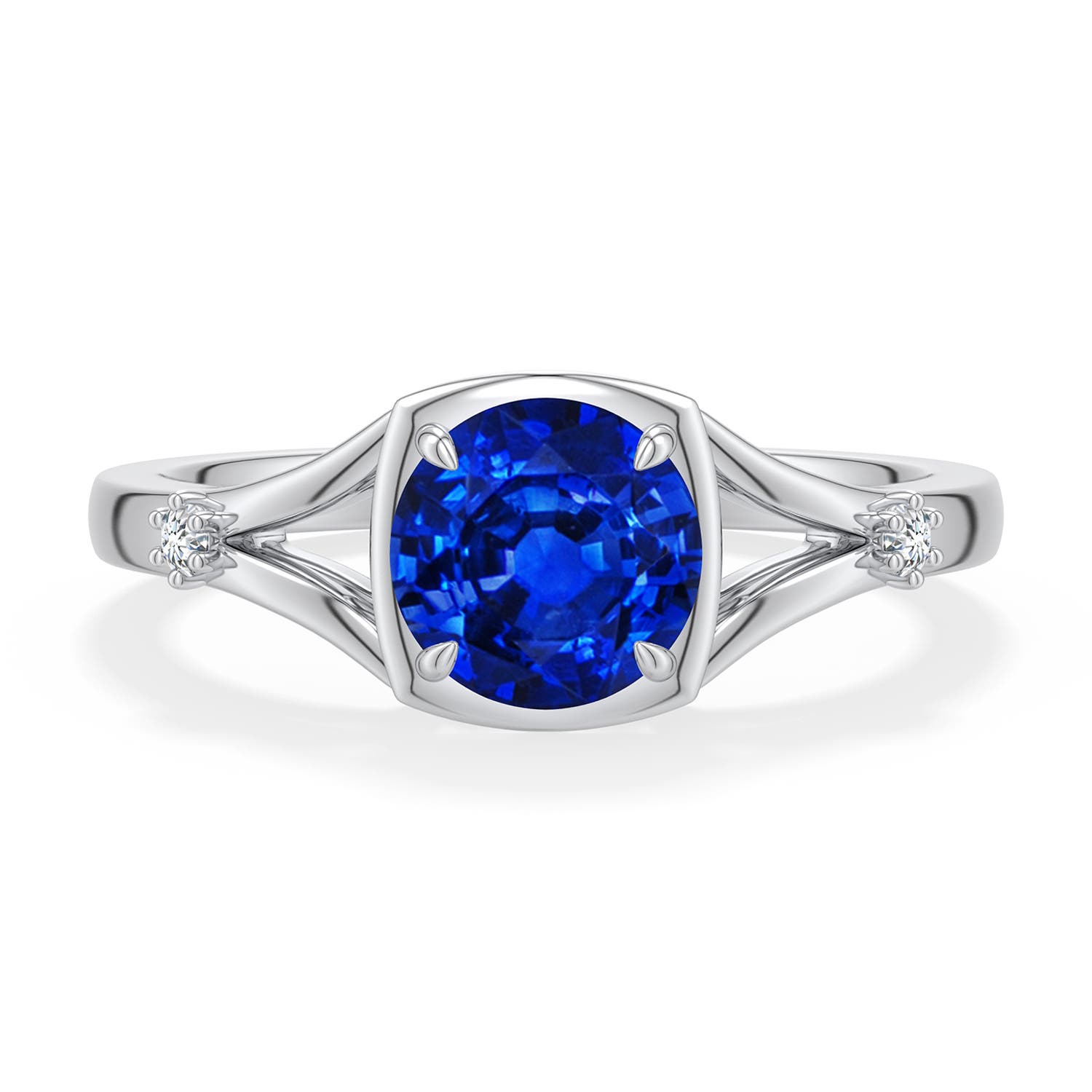 6.5mm Labgrown Round Lab-Grown Blue Sapphire Split Shank Engagement Ring in 18K White Gold - main