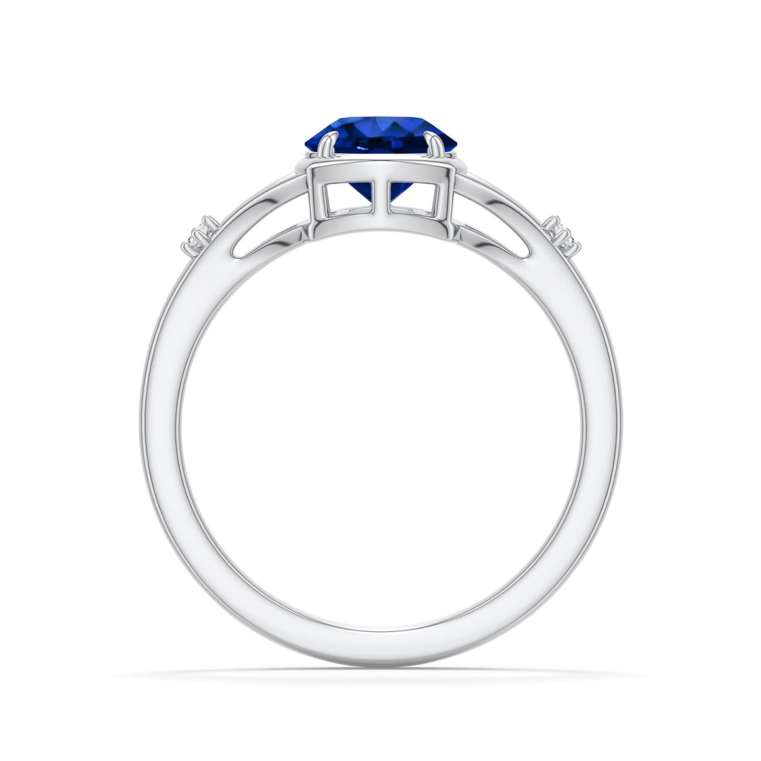 6.5mm Labgrown Round Lab-Grown Blue Sapphire Split Shank Engagement Ring in 18K White Gold - side 1