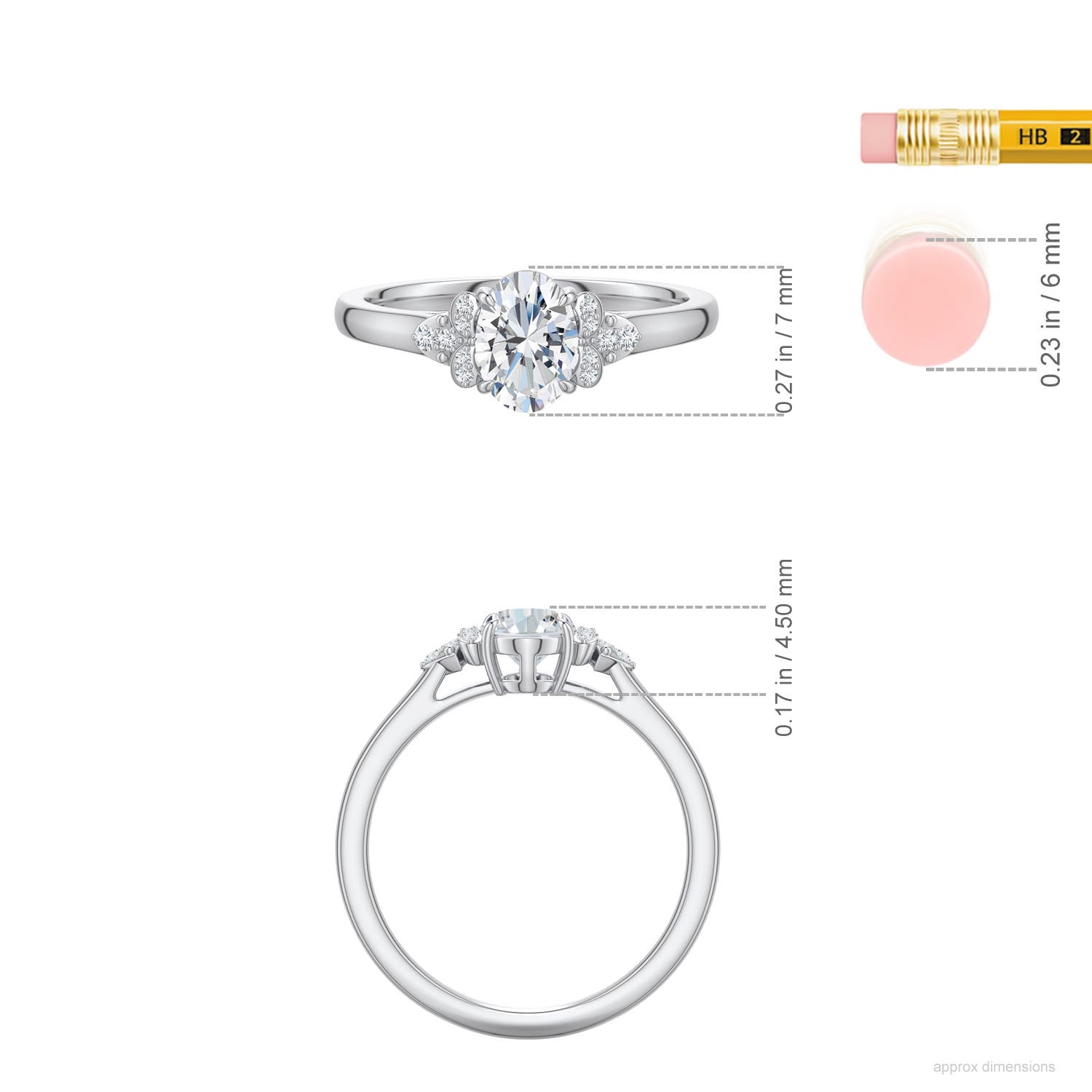7x5mm FGVS Oval Lab-Grown Diamond Engagement Ring in White Gold - ruler - ruler