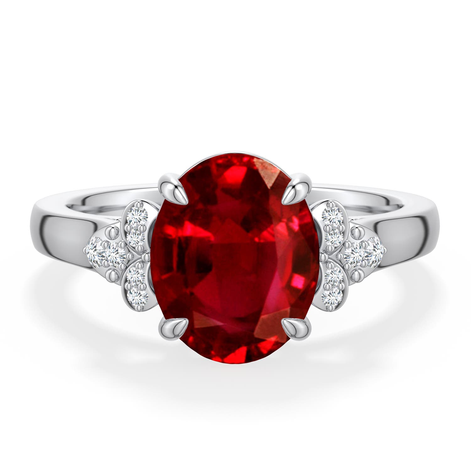10x8mm Labgrown Oval Lab-Grown Ruby Engagement Ring in White Gold - main