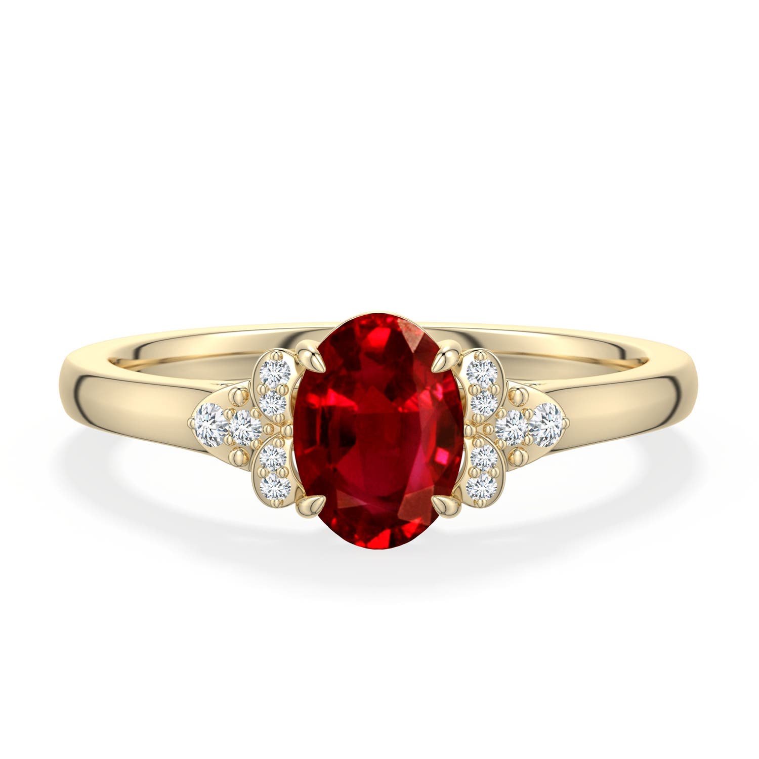 7x5mm Labgrown Oval Lab-Grown Ruby Engagement Ring in 18K Yellow Gold - main
