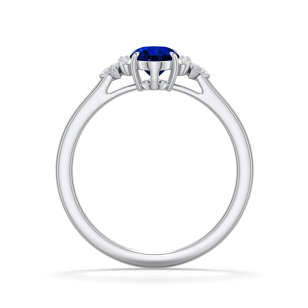 7x5mm Labgrown Oval Lab-Grown Blue Sapphire  Engagement Ring in White Gold - side 1 - side 3