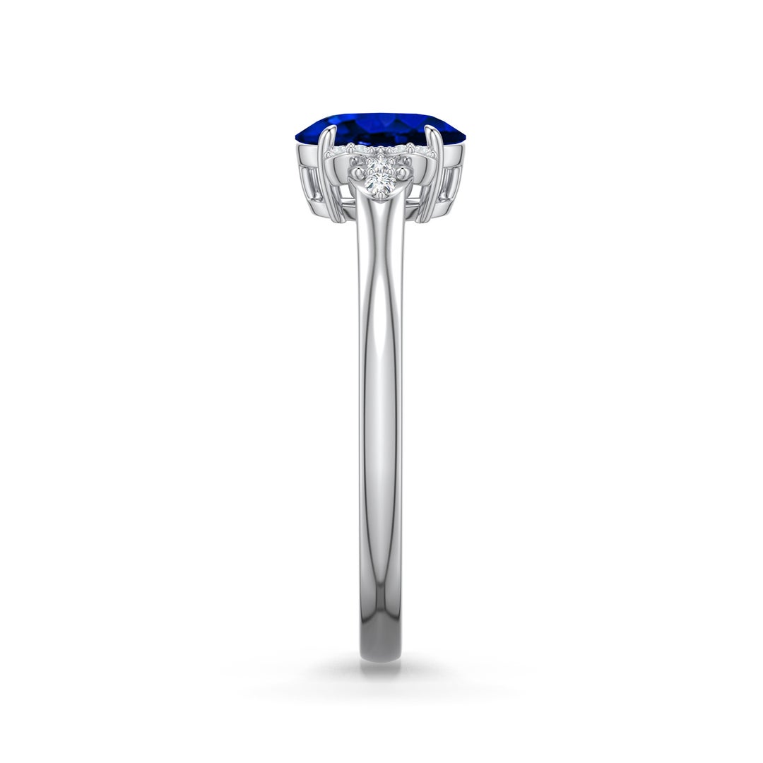 7x5mm Labgrown Oval Lab-Grown Blue Sapphire  Engagement Ring in White Gold - side 2 - side 4