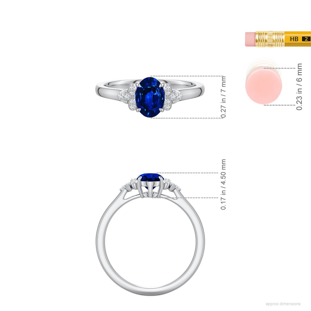 7x5mm Labgrown Oval Lab-Grown Blue Sapphire  Engagement Ring in White Gold - ruler - ruler