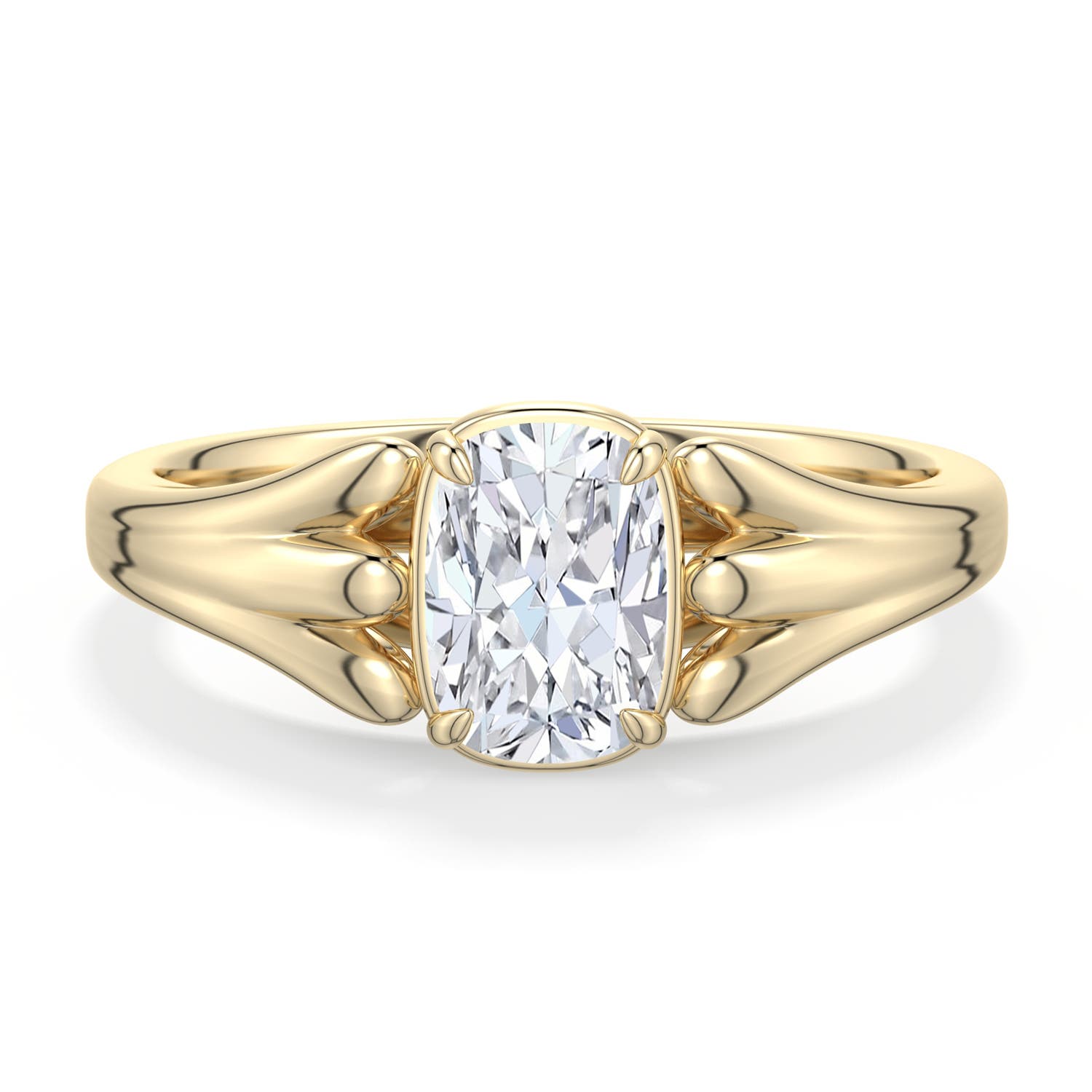7x5mm FGVS Cushion Rectangular Lab-Grown Diamond Scrollwork Engagement Ring in Yellow Gold - main
