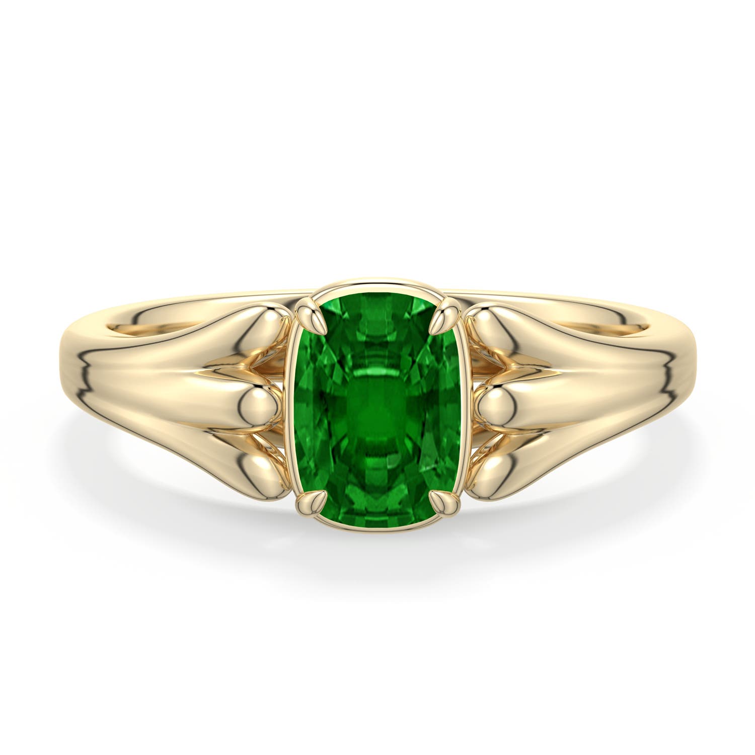 7x5mm Labgrown Cushion Rectangular Lab-Grown Emerald Scrollwork Engagement Ring in Yellow Gold - main