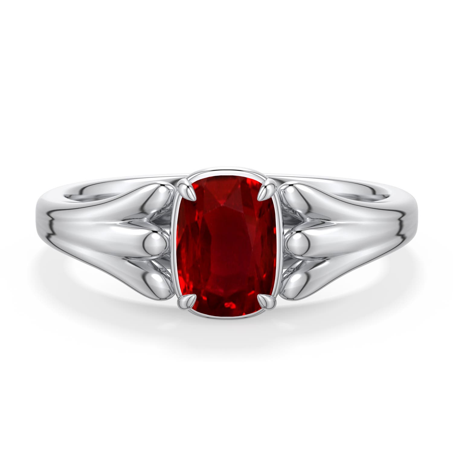 7x5mm Labgrown Cushion Rectangular Lab-Grown Ruby Scrollwork Engagement Ring in 18K White Gold - main