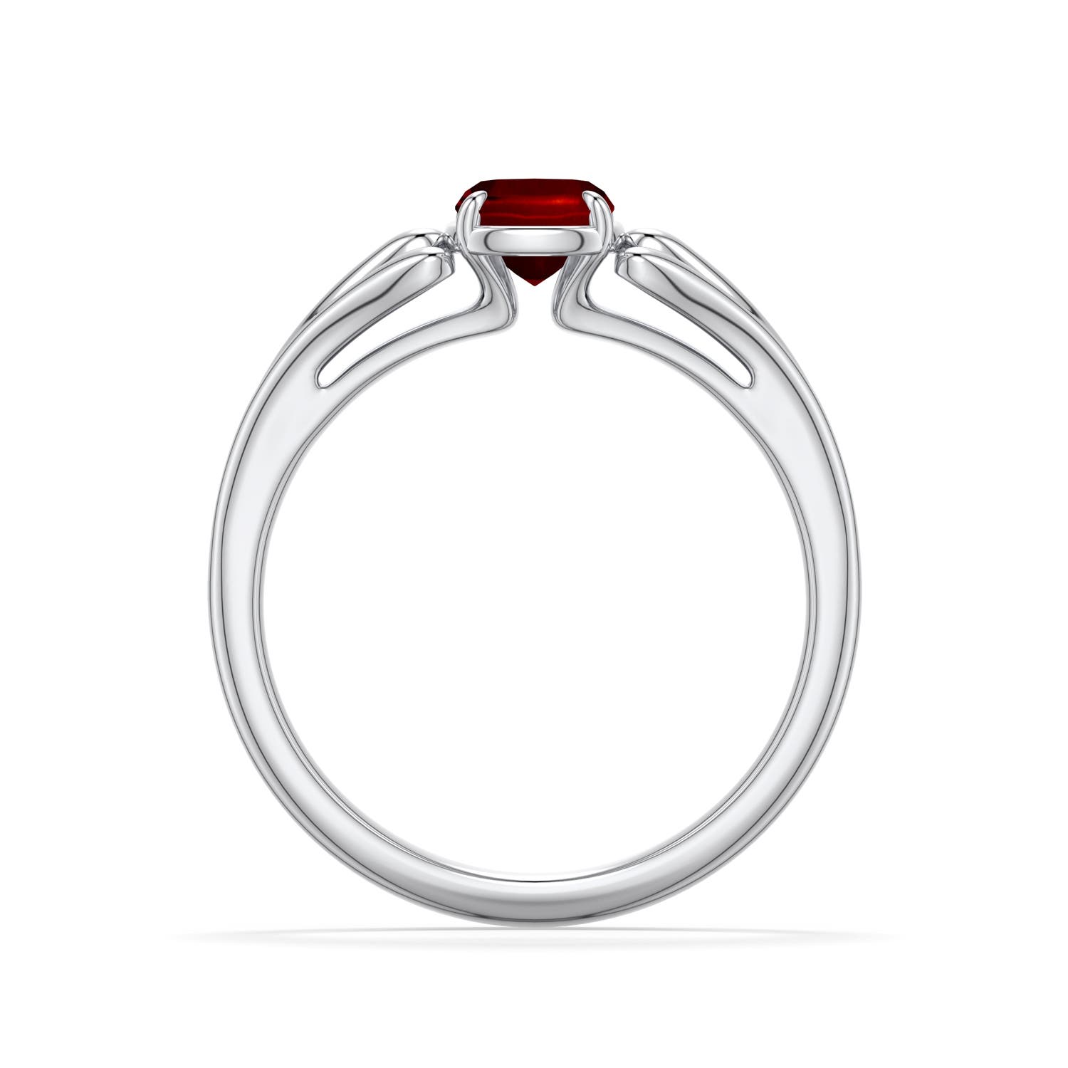 7x5mm Labgrown Cushion Rectangular Lab-Grown Ruby Scrollwork Engagement Ring in 18K White Gold - side 1