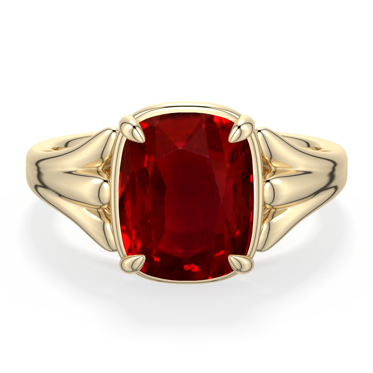 10x8mm Labgrown Cushion Rectangular Lab-Grown Ruby Scrollwork Engagement Ring in 18K Yellow Gold - main