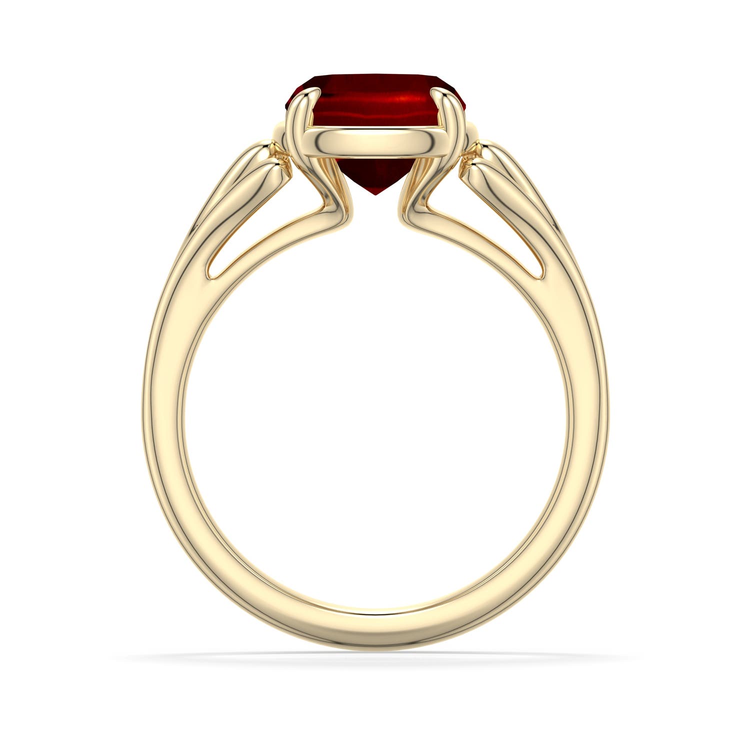 10x8mm Labgrown Cushion Rectangular Lab-Grown Ruby Scrollwork Engagement Ring in 18K Yellow Gold - side 1