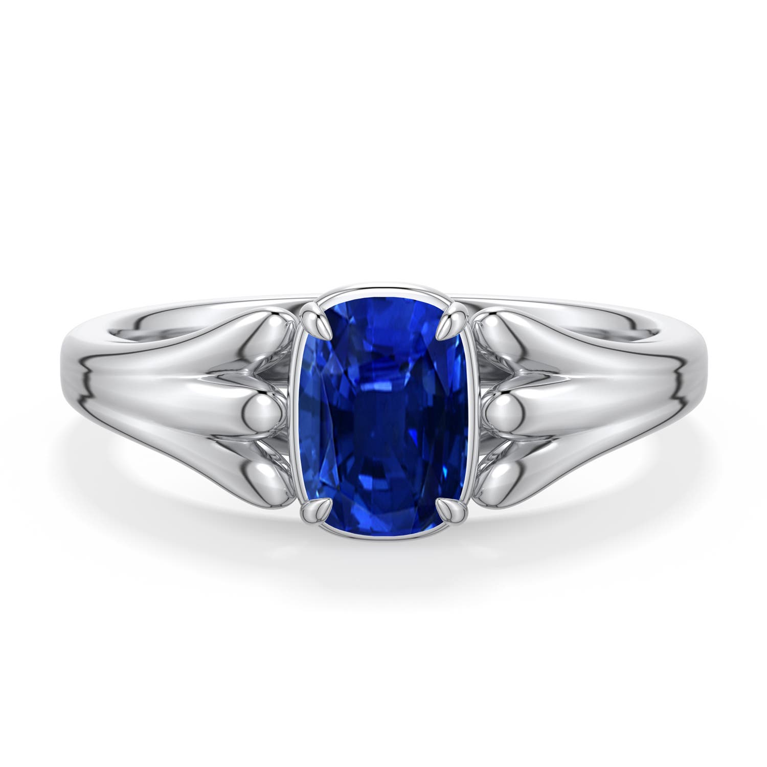 7x5mm Labgrown Cushion Rectangular Lab-Grown Blue Sapphire Scrollwork Engagement Ring in White Gold - main