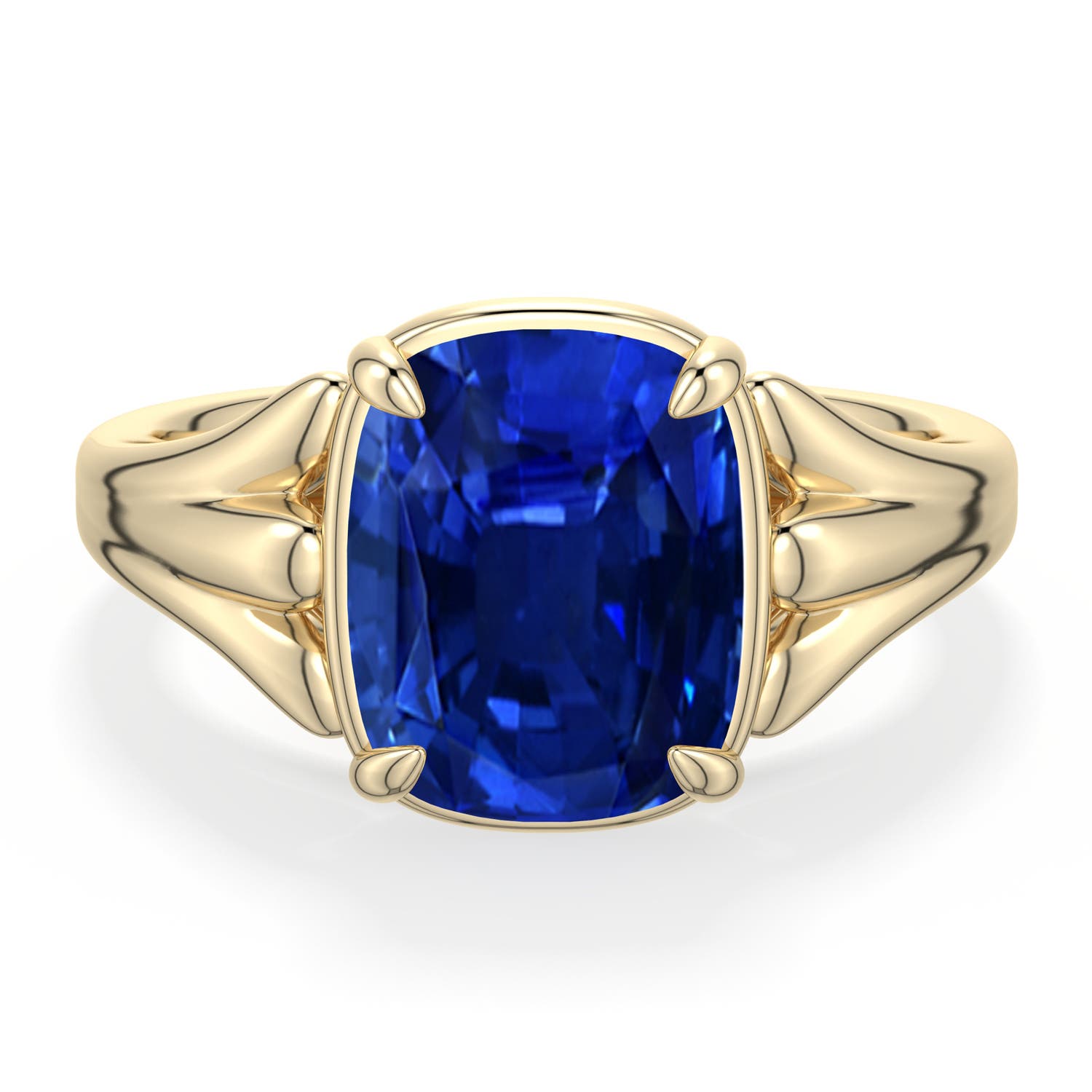10x8mm Labgrown Cushion Rectangular Lab-Grown Blue Sapphire Scrollwork Engagement Ring in Yellow Gold - main