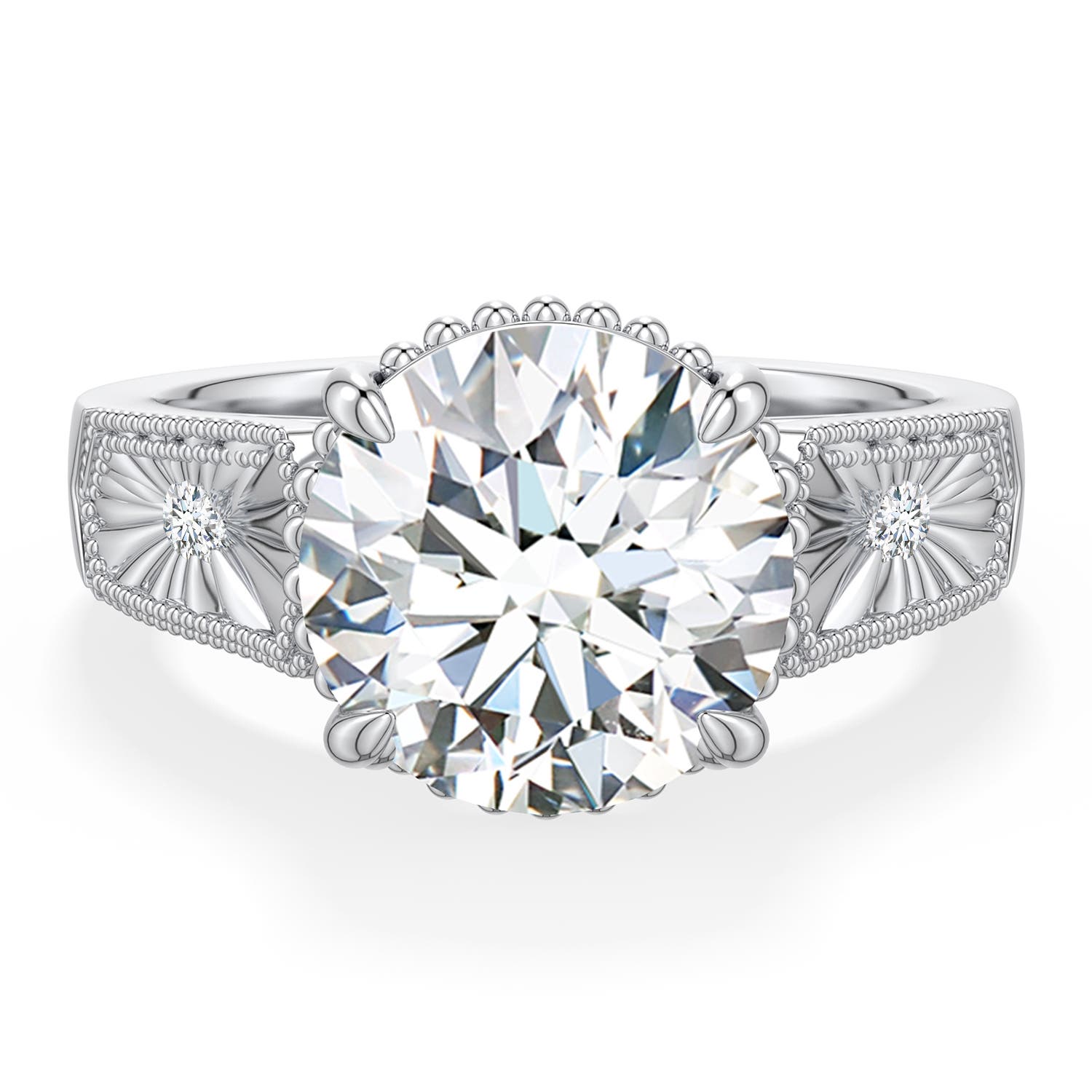 10.1mm DEVVS Round Lab-Grown Diamond Quatrefoil Hidden Halo Engagement Ring in White Gold - main