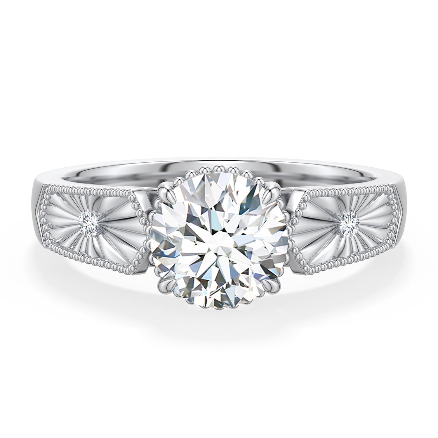 7.4mm FGVS Round Lab-Grown Diamond Quatrefoil Hidden Halo Engagement Ring in 18K White Gold - main