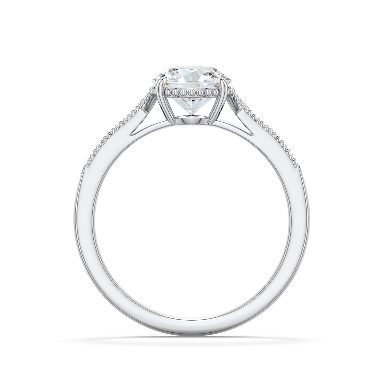 7.4mm FGVS Round Lab-Grown Diamond Quatrefoil Hidden Halo Engagement Ring in 18K White Gold - side 1