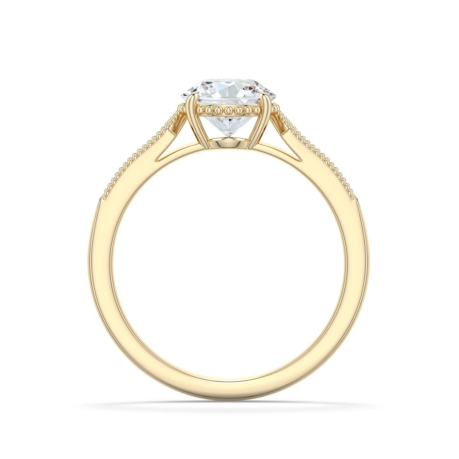 7.4mm DEVVS Round Lab-Grown Diamond Quatrefoil Hidden Halo Engagement Ring in Yellow Gold - side 1