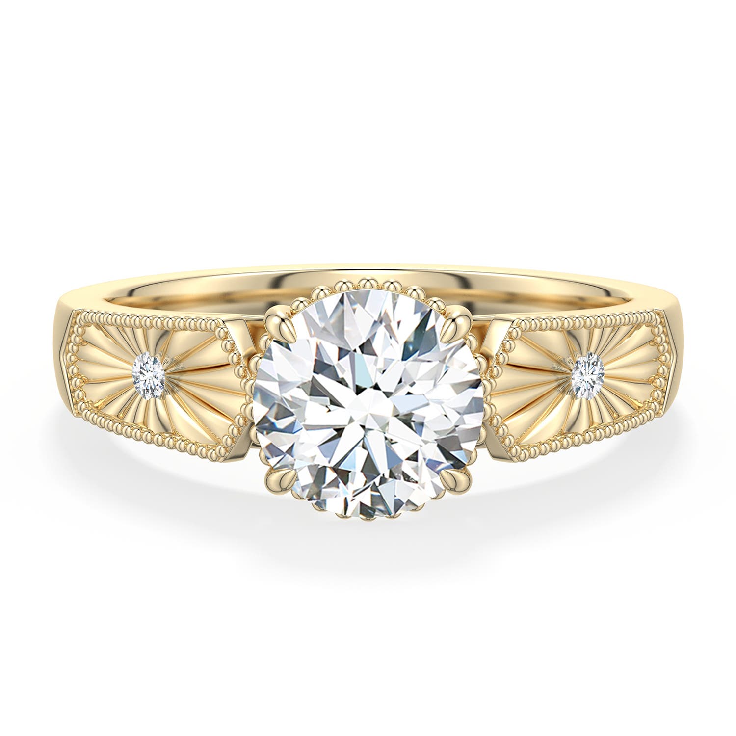 7.4mm FGVS Round Lab-Grown Diamond Quatrefoil Hidden Halo Engagement Ring in Yellow Gold - main
