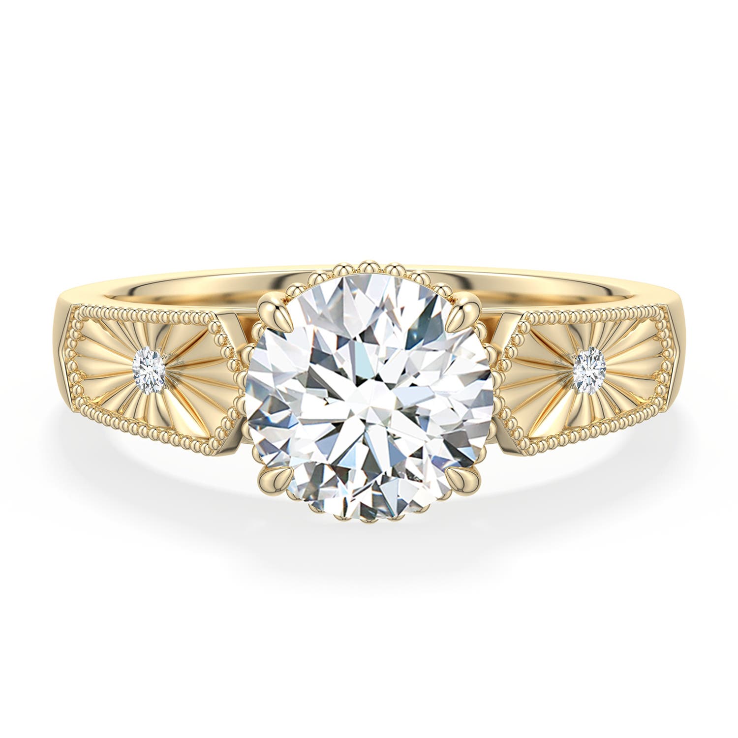8mm FGVS Round Lab-Grown Diamond Quatrefoil Hidden Halo Engagement Ring in Yellow Gold - main