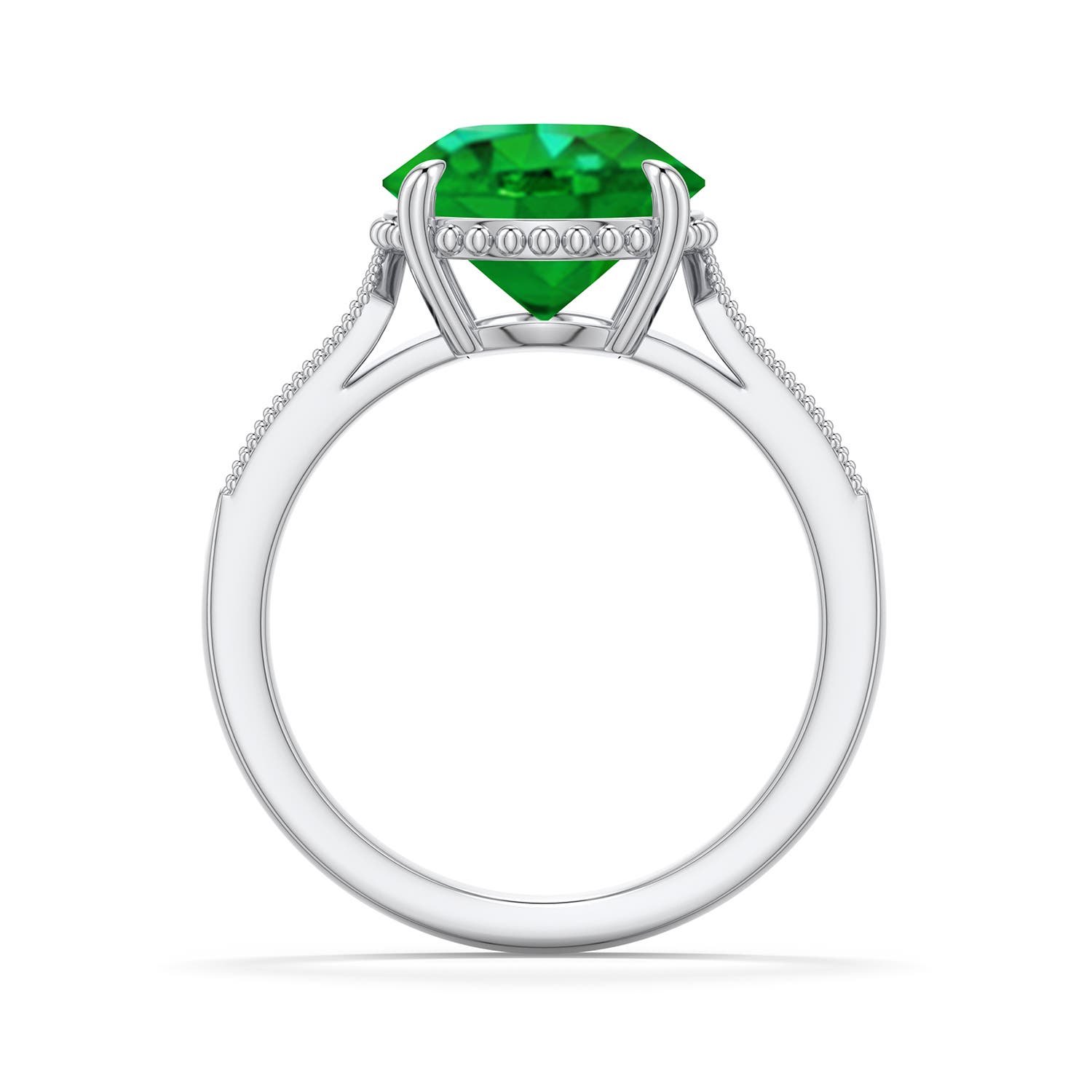 10mm Labgrown Round Lab-Grown Emerald Quatrefoil Hidden Halo Engagement Ring in White Gold - side 1