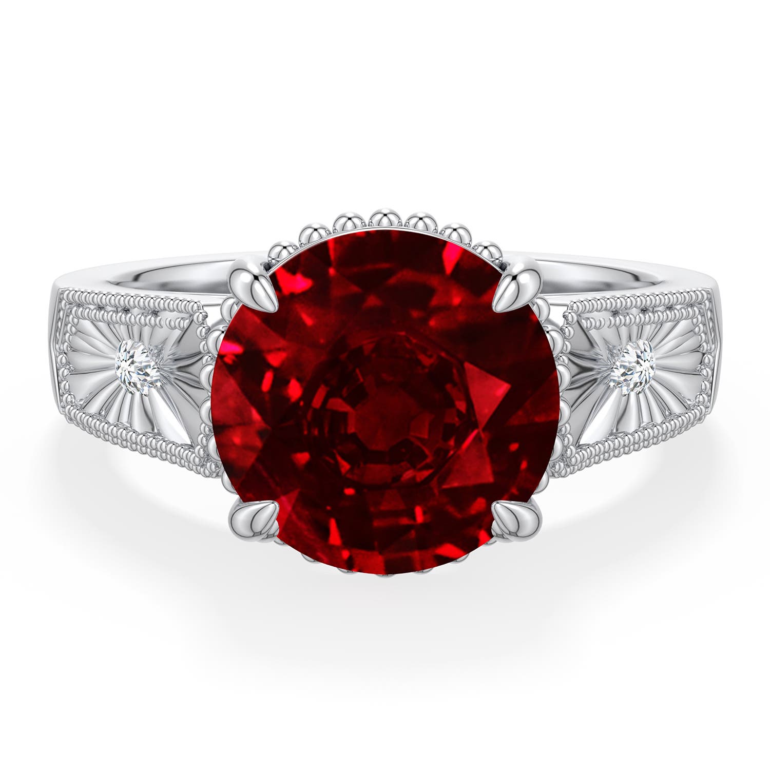 Angara 4.54 Ctw Round Lab-grown Ruby Quatrefoil Hidden Halo Engagement Ring In Metallic