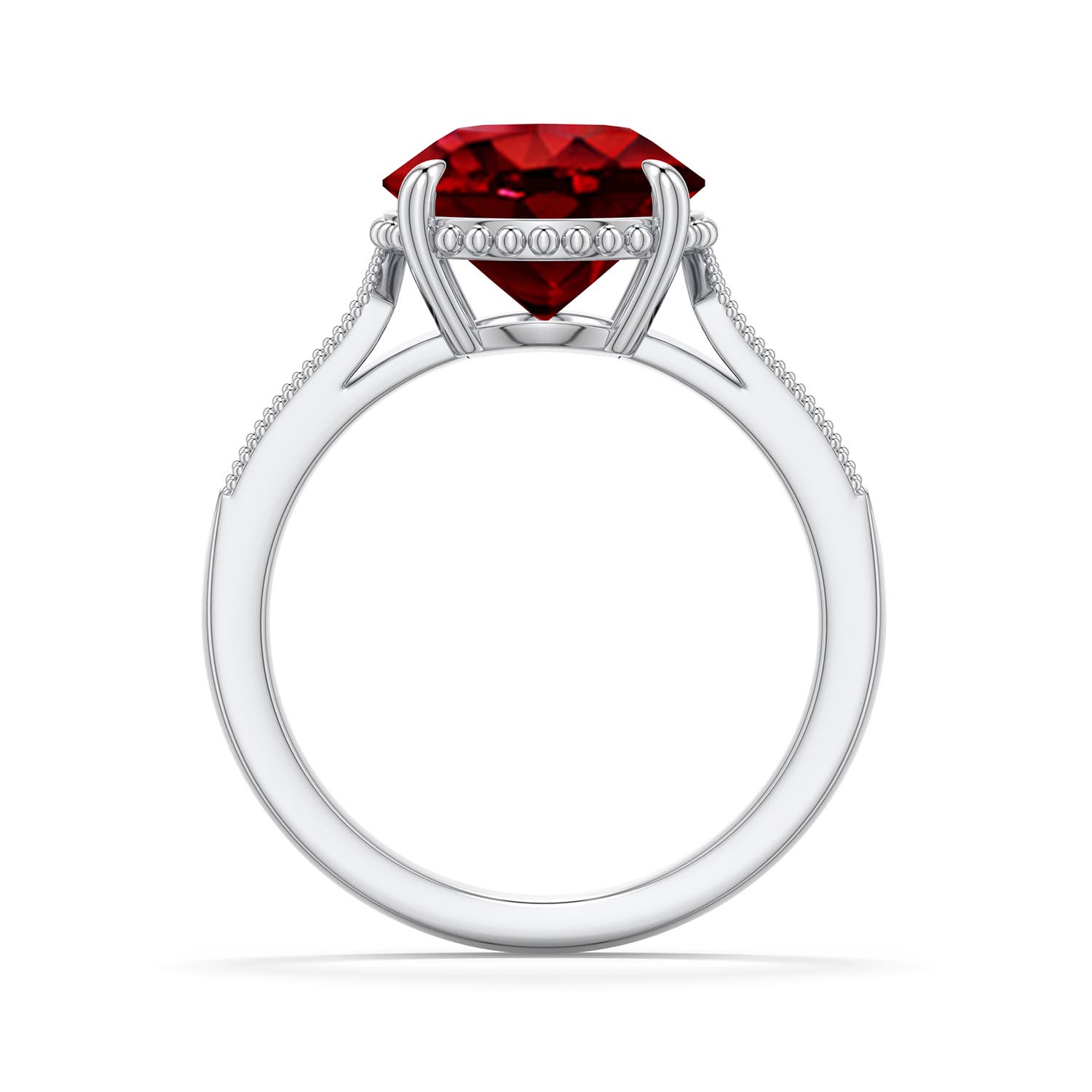 10mm Labgrown Round Lab-Grown Ruby Quatrefoil Hidden Halo Engagement Ring in 950 Platinum - side 1