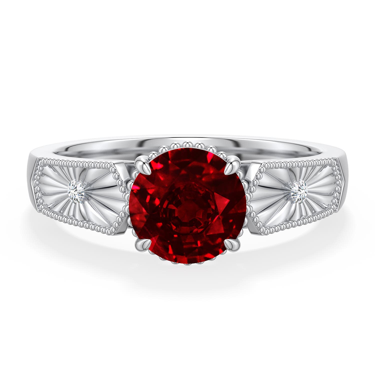 7mm Labgrown Round Lab-Grown Ruby Quatrefoil Hidden Halo Engagement Ring in 18K White Gold - main