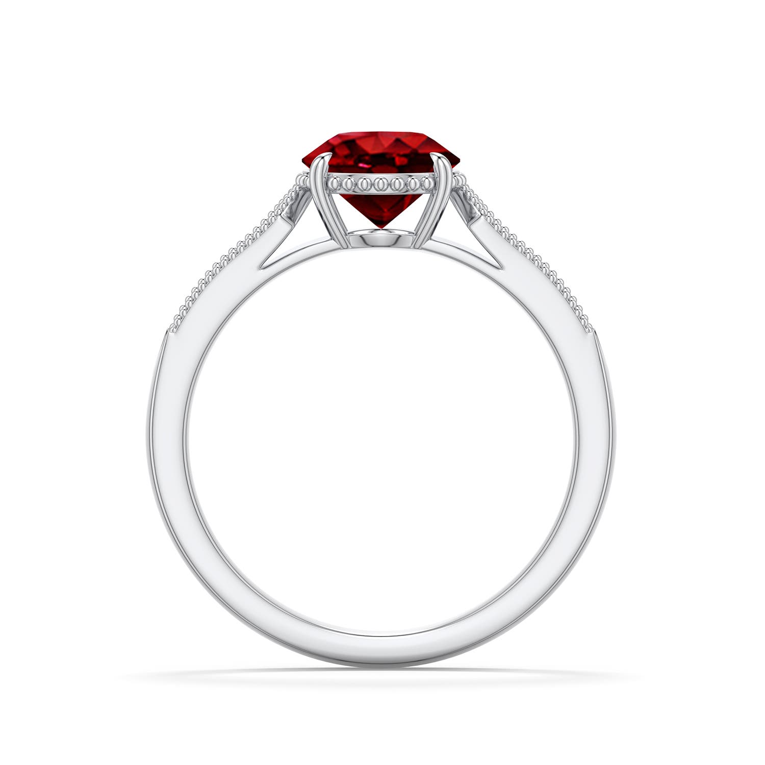 7mm Labgrown Round Lab-Grown Ruby Quatrefoil Hidden Halo Engagement Ring in 18K White Gold - side 1