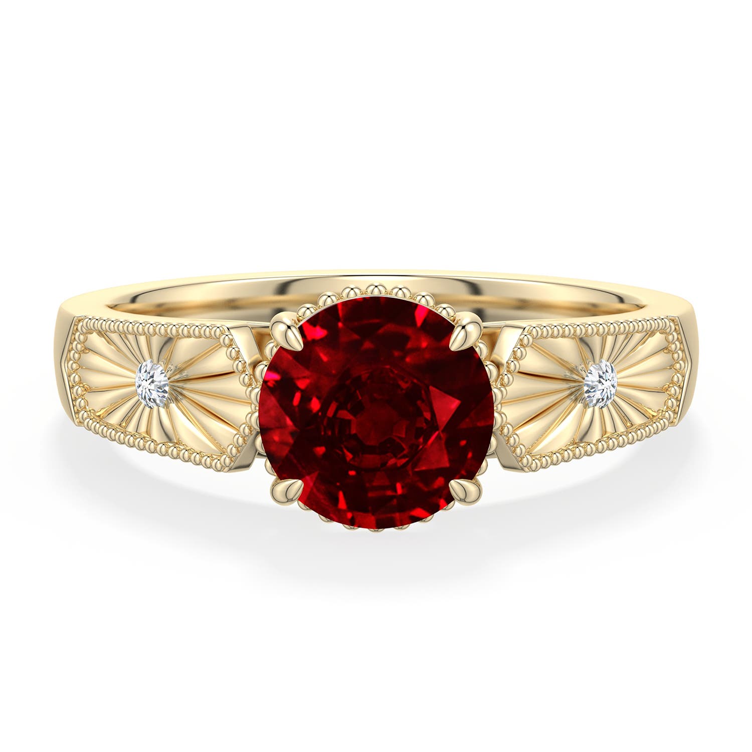 7mm Labgrown Round Lab-Grown Ruby Quatrefoil Hidden Halo Engagement Ring in 18K Yellow Gold - main